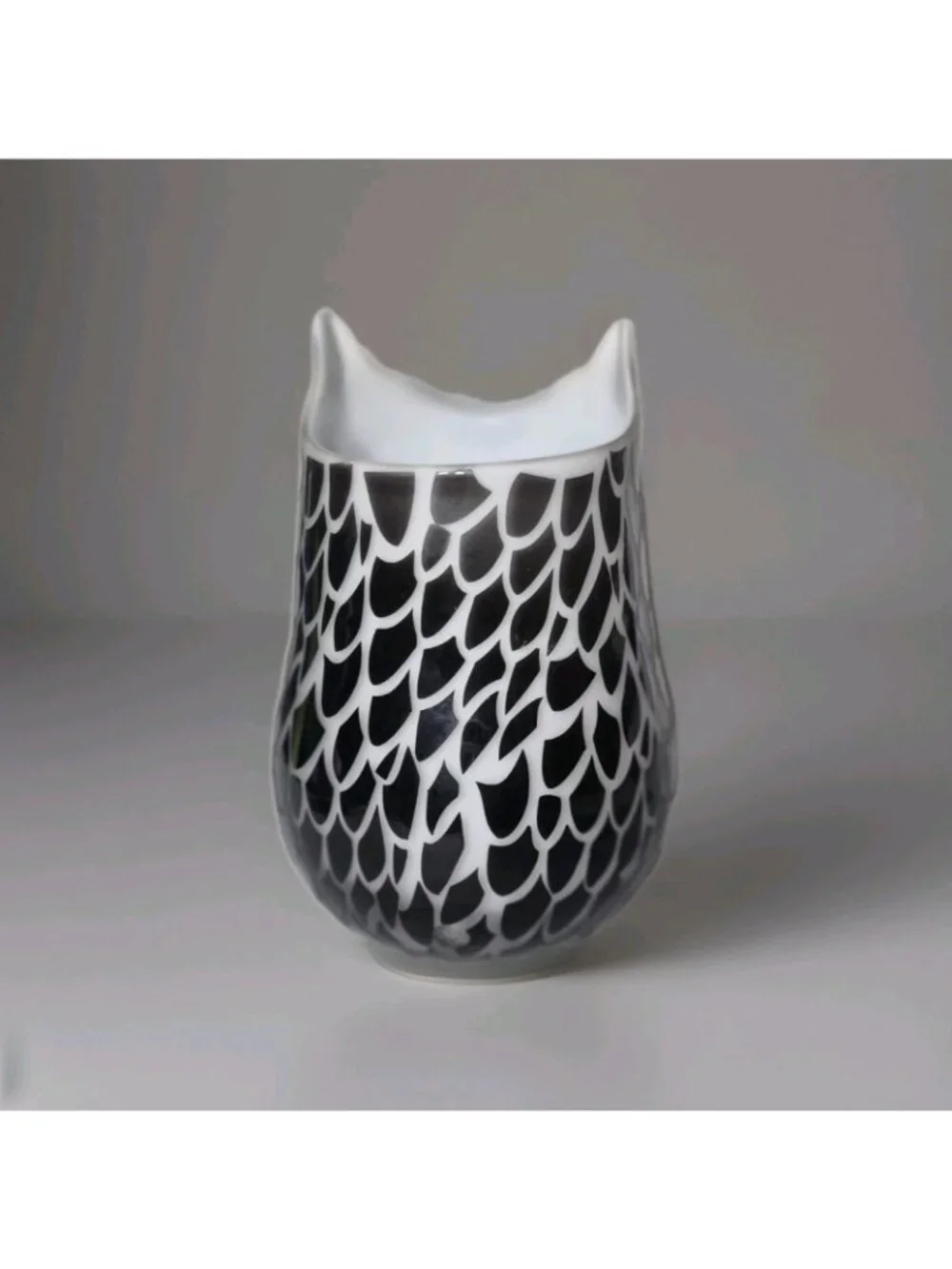 Murano Style Black White Owl Art Glass Vase Cased Glass Big Eye Design